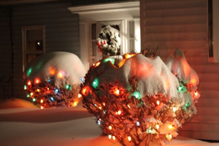 snow covered christmas lights