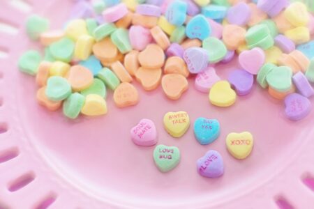 assorted color heart shaped candies