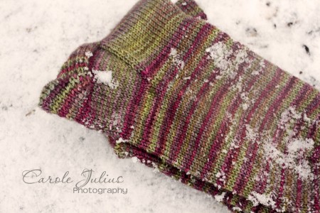 november sock with snow for carole knits