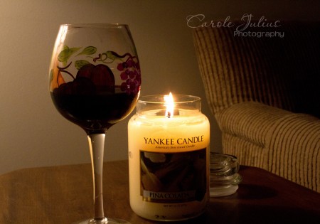 wine and candle for carole knits