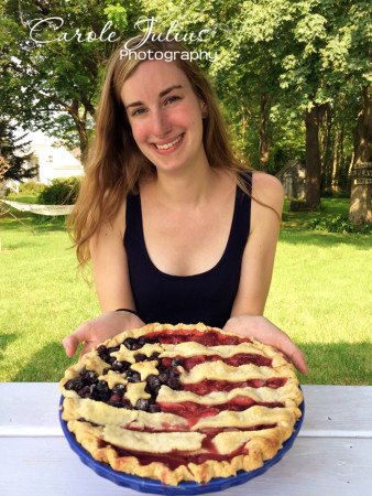 hannah with flag pie for carole knits